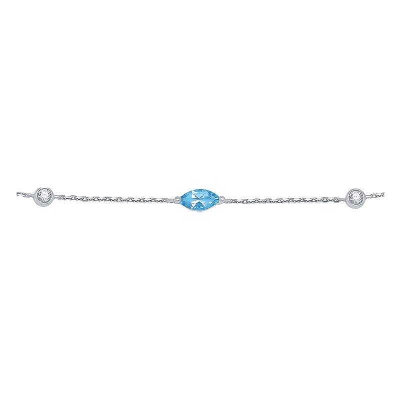 375/1000 White Gold, Blue Topaz and Diamond Bracelet, Length 16 cm to 18 cm - Aurora