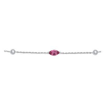 Bracelet, Or Blanc 375, Tourmaline Rose & Diamants, Longueur 16 à 18 cm - Aurora