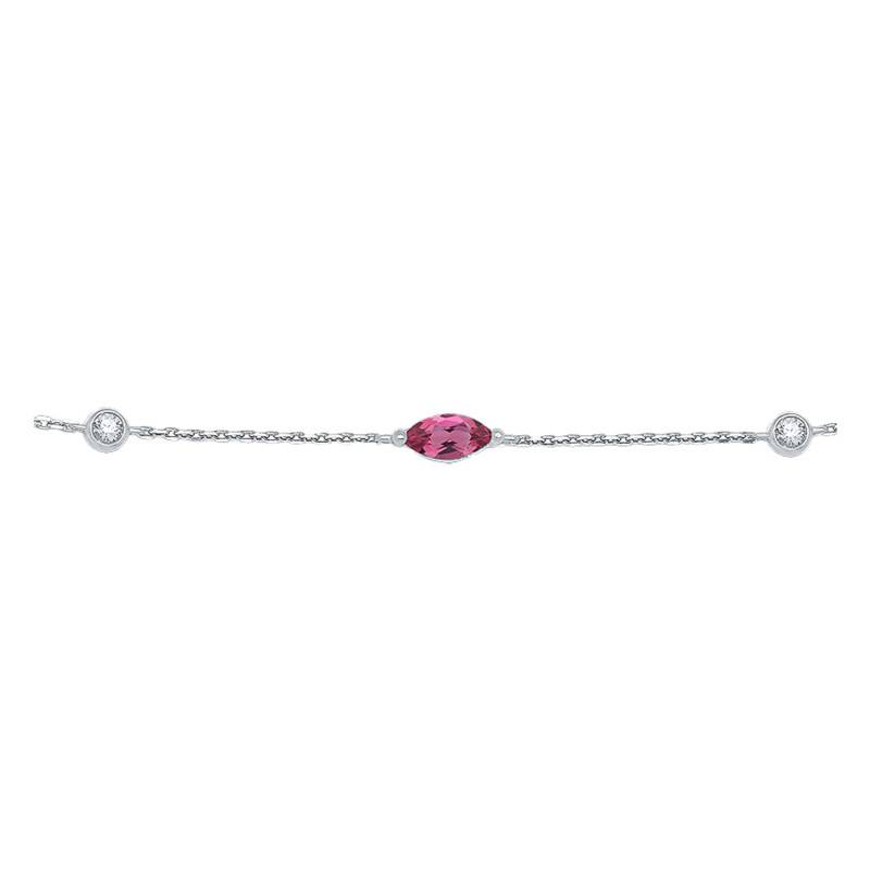 375 White Gold, Pink Tourmaline & Diamond Bracelet, Adjustable Length 16 cm to 18 cm - Aurora