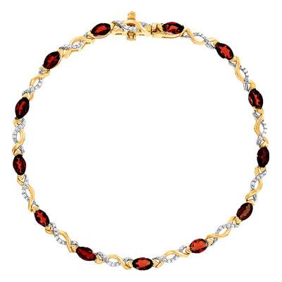 750/1000 Yellow Gold & Garnet and Diamond Bracelet, Length 19 cm - Aurora