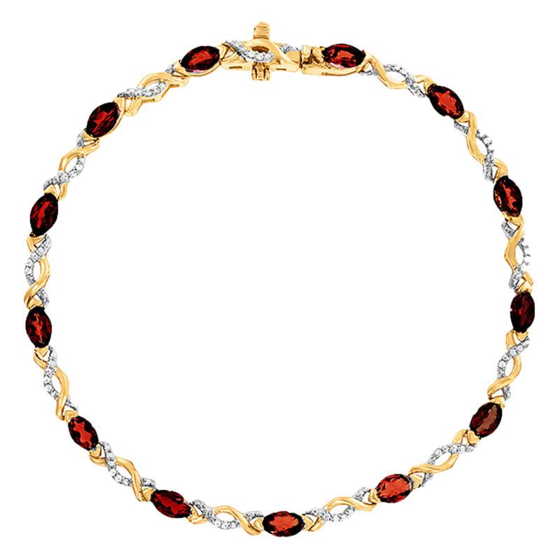 750/1000 Yellow Gold & Garnet and Diamond Bracelet, Length 19 cm - Aurora