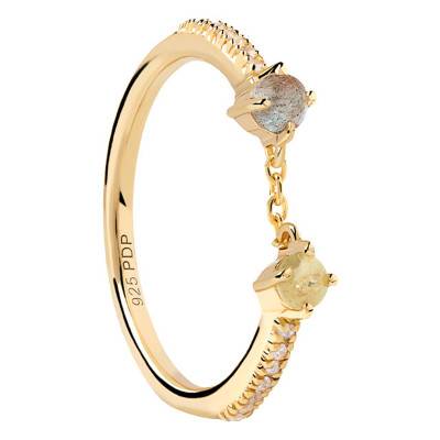 JUNO Zena Yellow Gold-Plated & Zirconium Oxide and Labradorite Ring - AN01-652-10 - Pdpaola