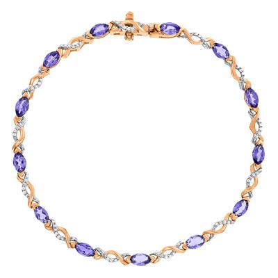 750/1000 Rose Gold, Amethyst & Diamond Bracelet, 19 cm - Aurora
