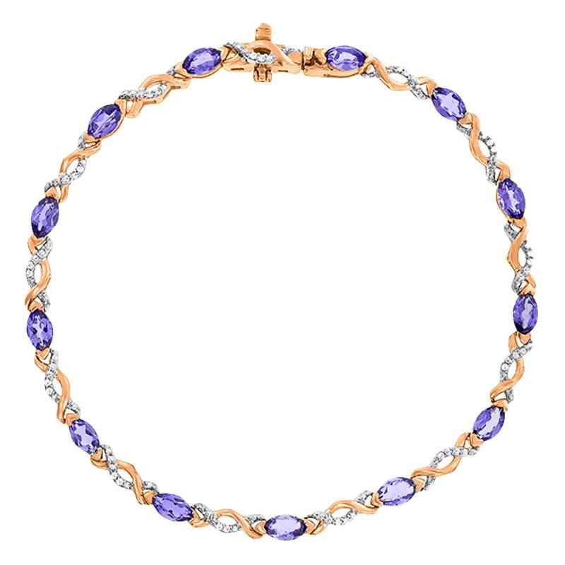 750/1000 Rose Gold, Amethyst & Diamond Bracelet, 19 cm - Aurora
