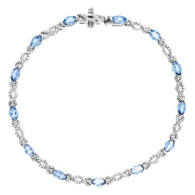 Bracelet, Or Blanc 750, Topazes bleues & Diamants, Longueur 19 cm - Aurora