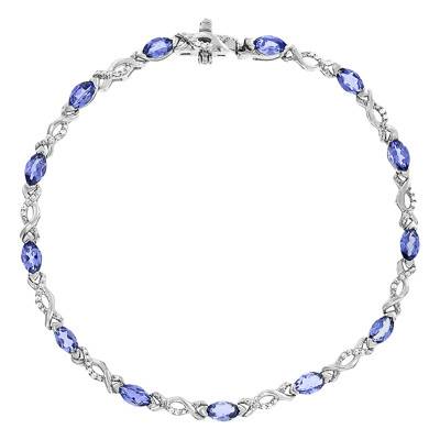 Bracelet en Or Blanc 750, Tanzanites et Diamants, Longueur 19 cm - Aurora