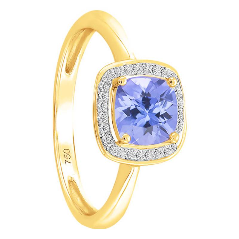 18K Yellow Gold Cushion Tanzanite & Diamond Halo Ring - Bloomingstone