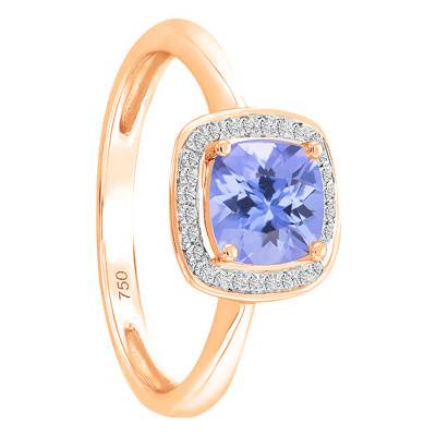 Bague Tanzanite Coussin Or Rose 750 & Diamants - Bloomingstone