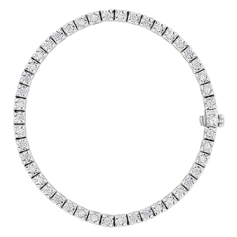 White 375/1000 or 750/1000 Gold Riviera Bracelet with 66 Diamonds, 20 cm Length - Emanessence
