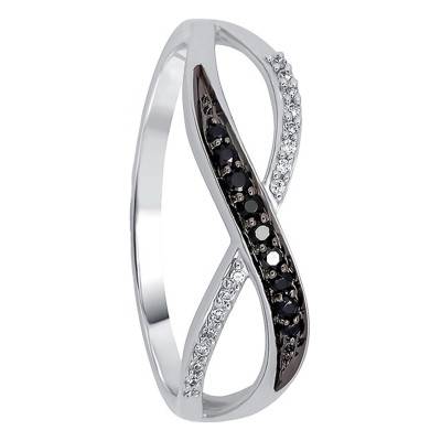 White Gold 375 or 750 & Black and White Diamond Infinity Ring - Kundan