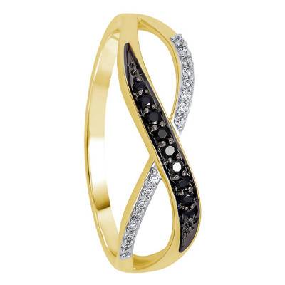 Infinity Yellow Gold 375 or 750 & Black and White Diamond Ring - Kundan