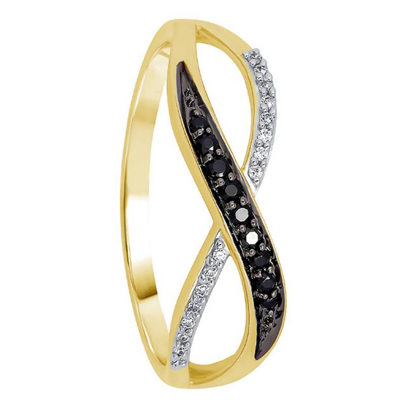 Infinity Yellow Gold 375 or 750 & Black and White Diamond Ring - Kundan