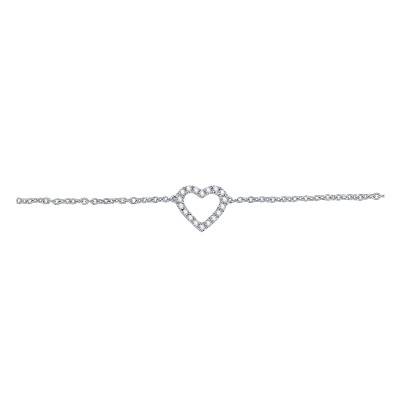 Bracelet Cœur, Or Blanc 375 & Diamants, Longueur 16 à 18 cm - Aurora