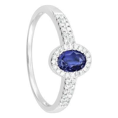 Bague Or Blanc 375, Saphir, Diamants 0,16 ct - Orphée