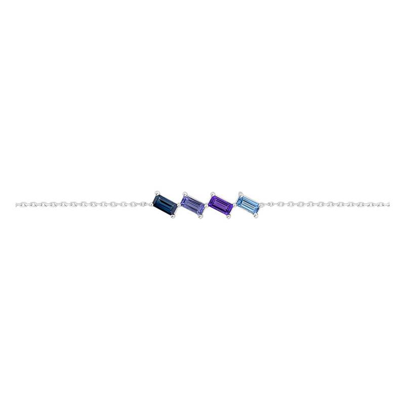 White Gold & 4 Multicolor Stones Bracelet, Length 19.50 cm - Aurora
