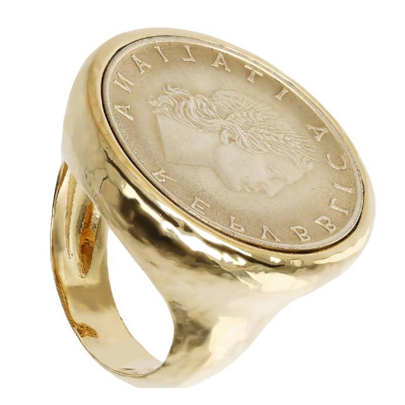 Yellow Gold-Plated Coin Ring - Etrusca Gioielli