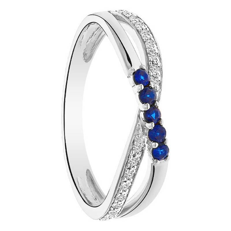 Crossover Engagement Ring Diamonds 0.06 Ct and Sapphires 0.15 Ct in White Gold 750 - Juweel