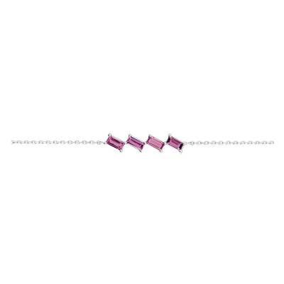Bracelet Or blanc & 4 Tourmalines Roses, Longueur 19,50 cm - Aurora