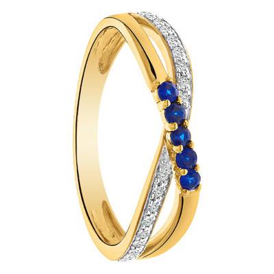 Bague Croisée Or Jaune 750, Saphirs 0,15 ct, Diamants 0,06 ct - Juweel