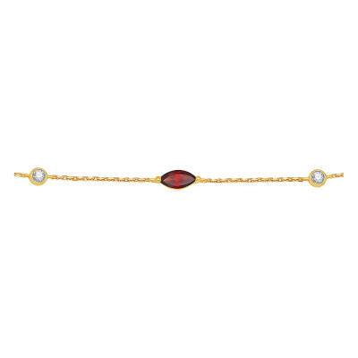 Bracelet, Or Jaune 375, Grenat & Diamants, Longueur 16 à 18 cm - Aurora