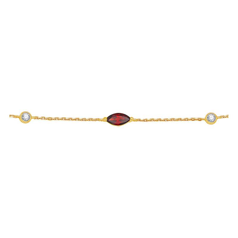 375 Yellow Gold Garnet & Diamond Bracelet, Length 16 cm to 18 cm - Aurora