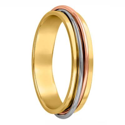 Stacked 750/1000 3-Gold Wedding Ring Delfi, 5 mm Width - Ponce
