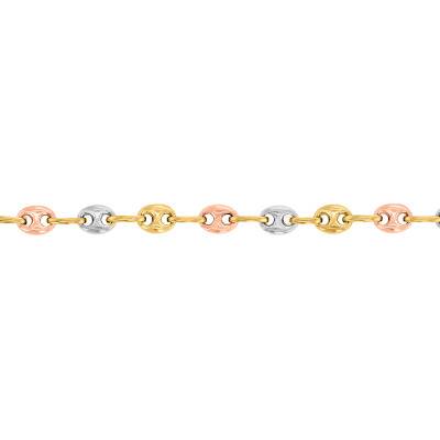 Three-Tone 750 Gold Coffee Bean Chain, 45 cm Length, Width from 3.50 mm to 6 mm - Manillon