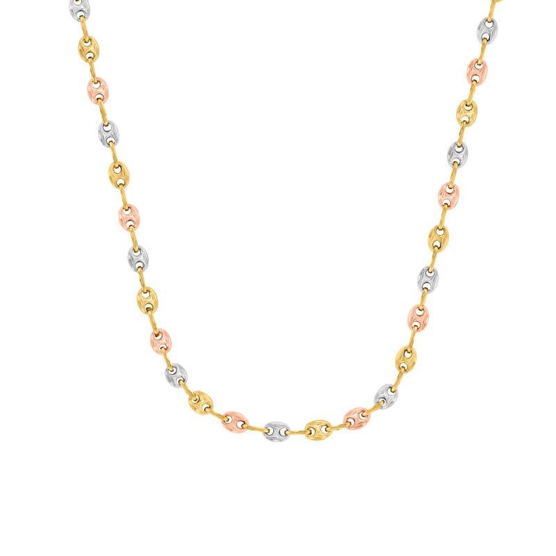 3-Color 750/1000 Gold Hollow Coffee Bean Chain, 80 cm Length, Width from 3.50 mm to 6 mm - Manillon