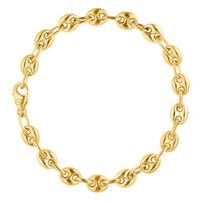 Solid 750/1000 Yellow Gold Coffee Bean Chain Bracelet, 19 cm Length, 2,30 mm to 6 mm Width - Manillon