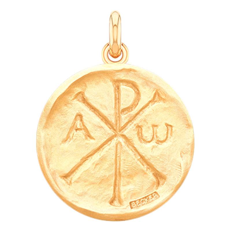 Hammered Chi-Rho 750/1000 Yellow Gold Medal, Diameter 15 mm to 22 mm - Becker