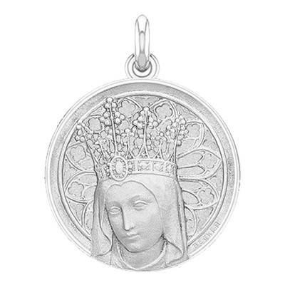 Médaille Vierge Couronnée Ronde Or Blanc 750, Diamètre 18 mm à 22 mm - Becker