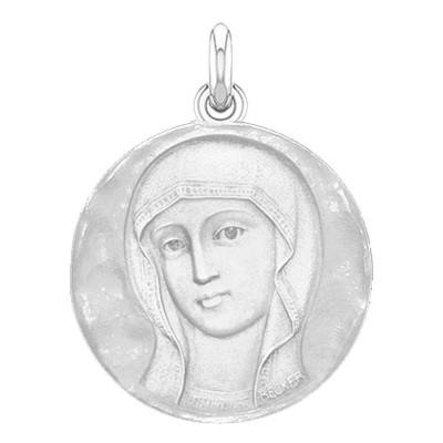 Médaille Vierge Byzantine Martelée Or Blanc 750, Diamètre 15 à 22 mm - Becker