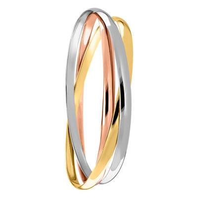 Bracelet Demi Joncs Plats Entrelacés Massif 3 Ors 750, Diamètre 70 mm, Largeur 3,00 mm à 6,00 mm - Emanessence