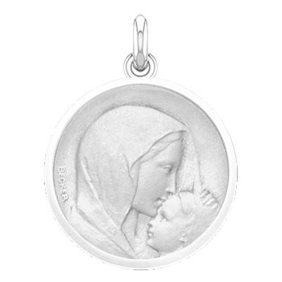 White Gold 750 Madonna and Child "The Kiss" Medal, Diameter 15 mm to 20 mm - Becker