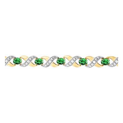 750/1000 Yellow Gold Emerald and Diamond Bracelet, 19 cm - Aurora