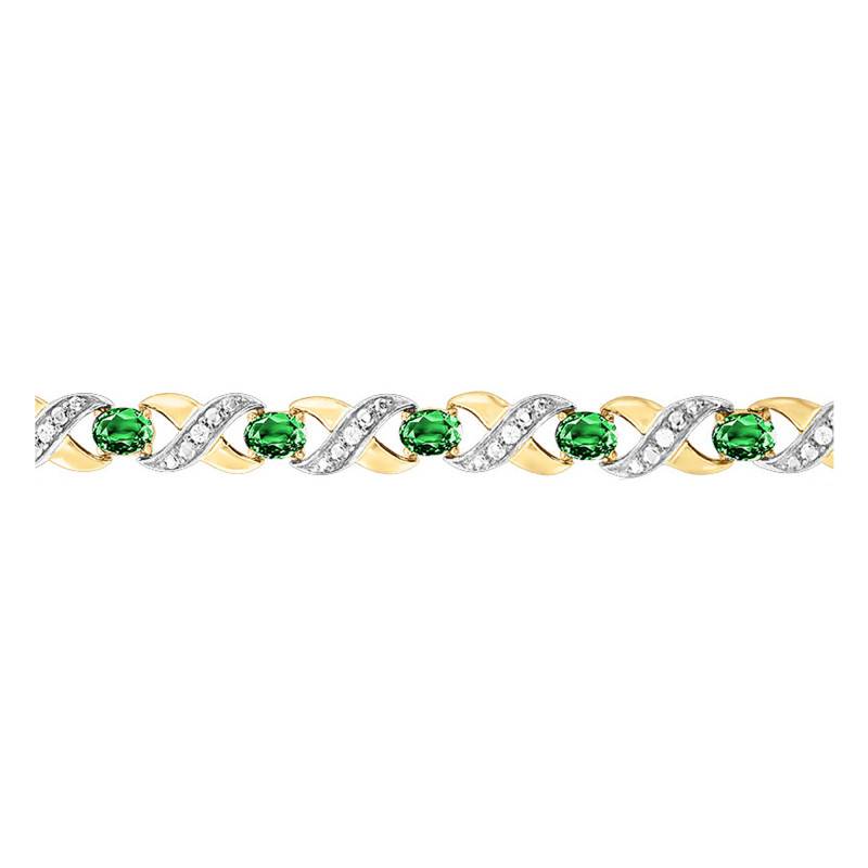 750/1000 Yellow Gold Emerald and Diamond Bracelet, 19 cm - Aurora