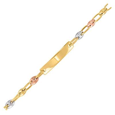 3-Gold Coffee Bean Chain Rectangle Baby ID Bracelet, Adjustable 14 cm, Width 3.80 mm - Bambins