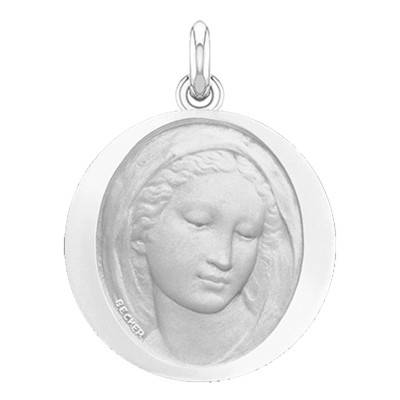 Médaille Vierge Florentine Ronde Or Blanc 750, Diamètre 15 à 22 mm - Becker