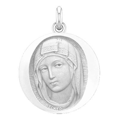 Médaille Vierge de Sienne Ronde Or Blanc 750, Diamètre 15 mm - Becker