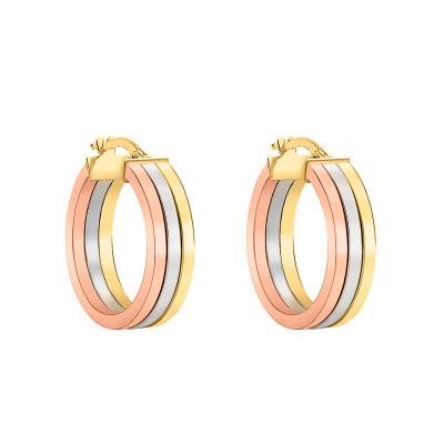 Boucles d'oreilles créoles 3 Ors 375, fils carrés, Diamètre 22 mm - Emanessence