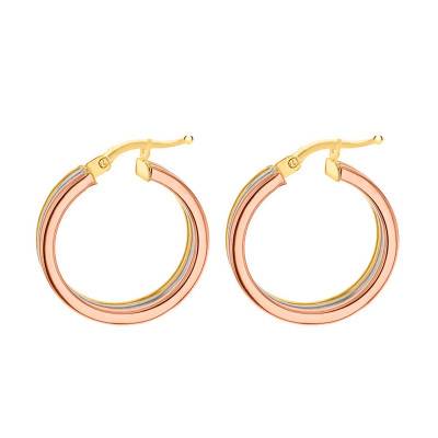 Boucles d'oreilles créoles 3 Ors 375, fils carrés, Diamètre 22 mm - Emanessence