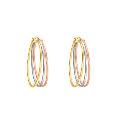Boucles d'oreilles créoles ovales, 3 Ors 375, fils carrés - Emanessence