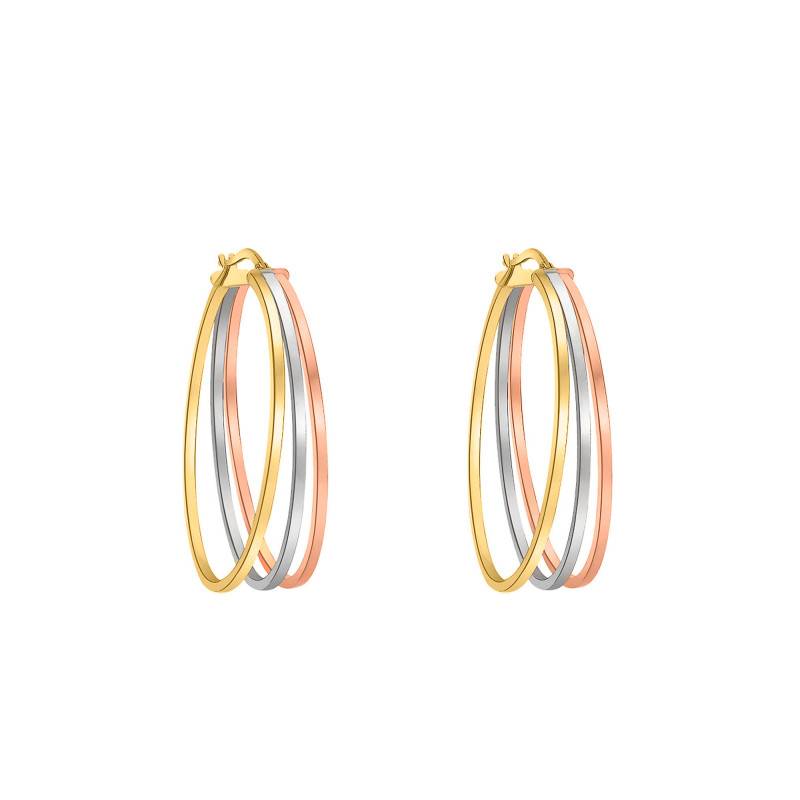 Emanessence Oval 3-Gold 375/1000 Hoop Earrings - Emanessence