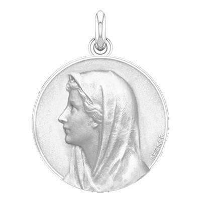 Médaille Vierge au Voile Ronde Or Blanc 750, Diamètre 15 mm à 22 mm - Becker
