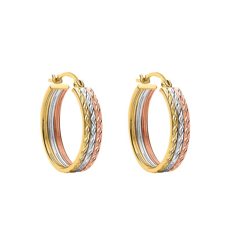 Diamond-Cut Tri-Gold 375 Hoop Earrings, 18 mm Diameter - Emanessence