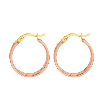 Boucles d'oreilles Créoles diamantées, 3 Ors 375, Diamètre 18 mm - Emanessence