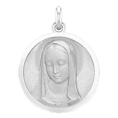 Médaille Vierge Santa Madona Ronde Or Blanc 750, Diamètre 15 mm - Becker