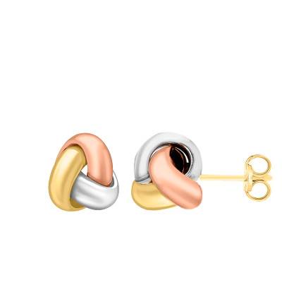 Three-Tone 750/1000 Gold Three-Knot Earrings - Emanessence