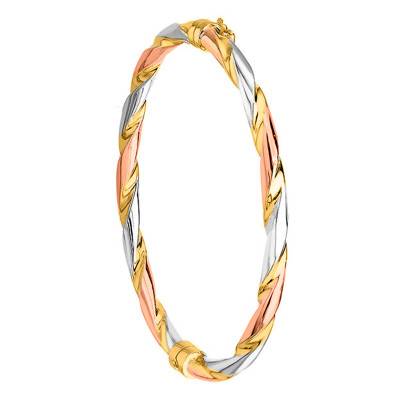 3-Color 375 Gold Twisted Bangle Bracelet, Width 4 mm - Emanessence