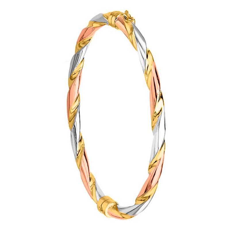3-Color 375 Gold Twisted Bangle Bracelet, Width 4 mm - Emanessence